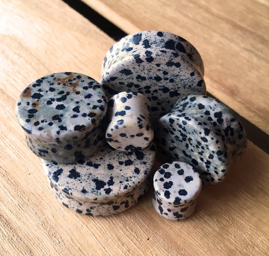 PAIR of Stunning Organic Dalmatian Jasper Stone Plugs - Gauges 8g (3mm) up to 1&1/2" (38mm) available!