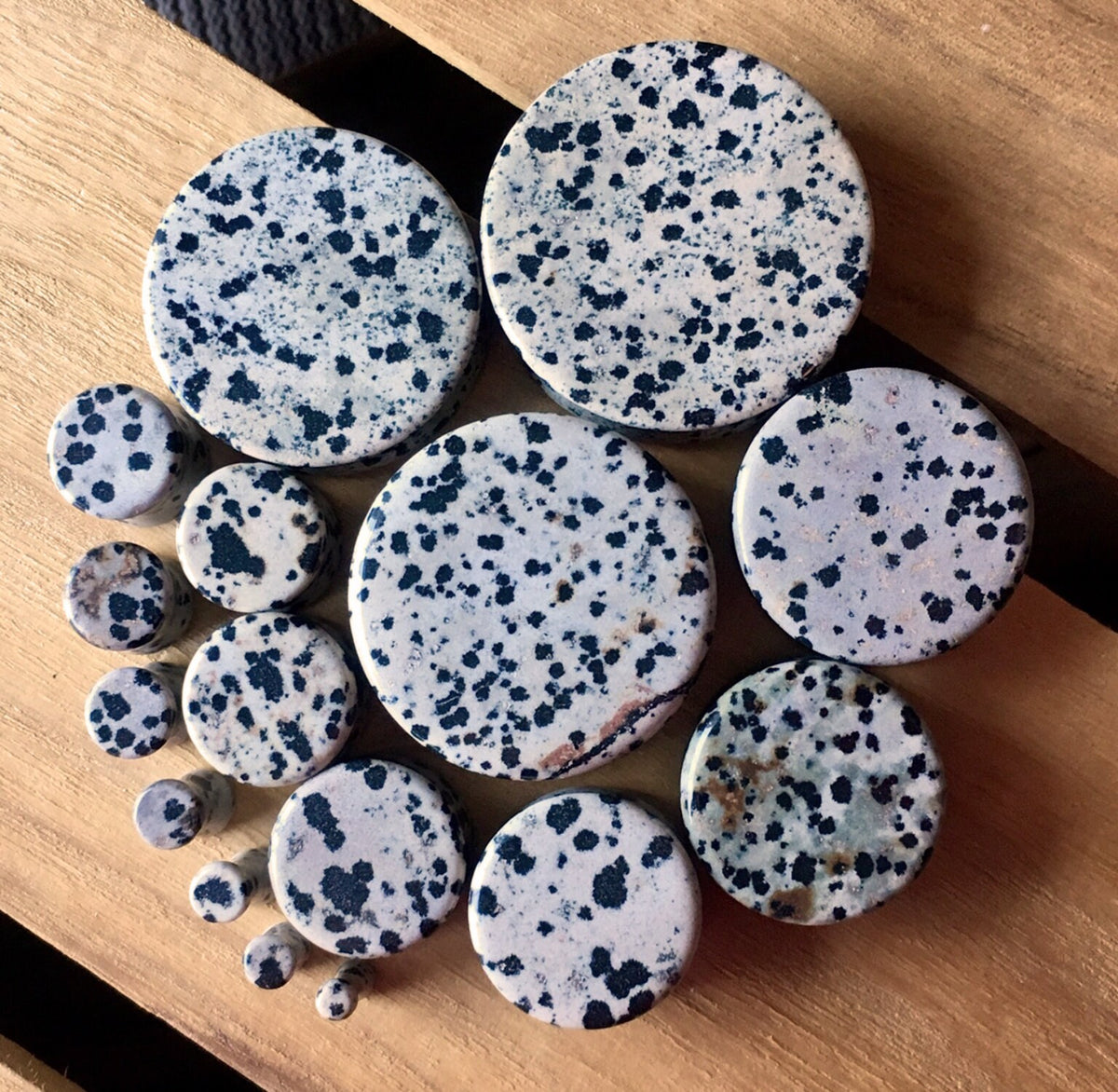 PAIR of Stunning Organic Dalmatian Jasper Stone Plugs - Gauges 8g (3mm) up to 1&1/2" (38mm) available!
