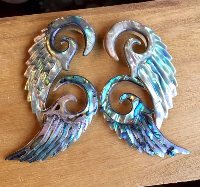 PAIR of Stunning Organic Abalone Angel Wing Tapers - Expander Gauges 8g (3.2mm) through 2g (6mm) available!