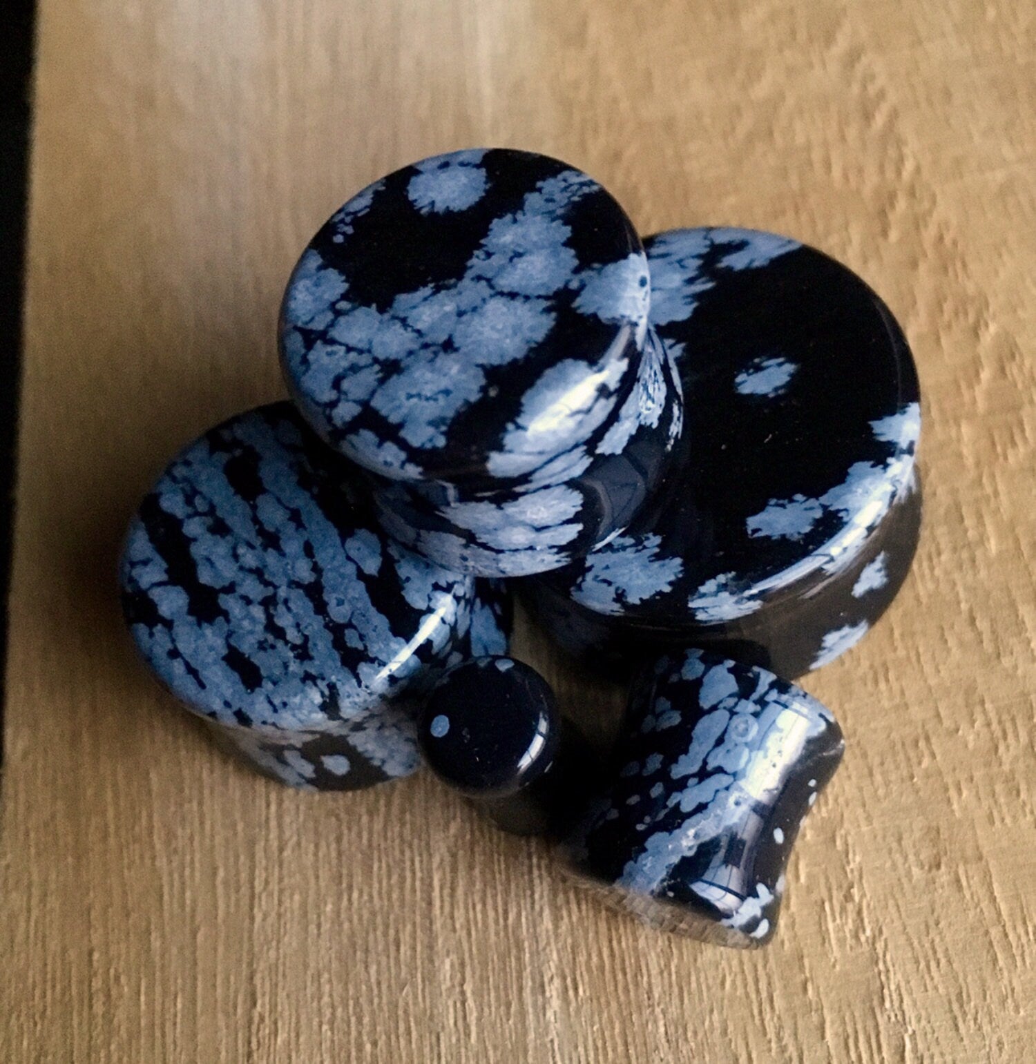 PAIR of Stunning Snowflake Obsidian Organic Stone Plugs - Gauges 8g (3mm) up to 1" (25mm) available!