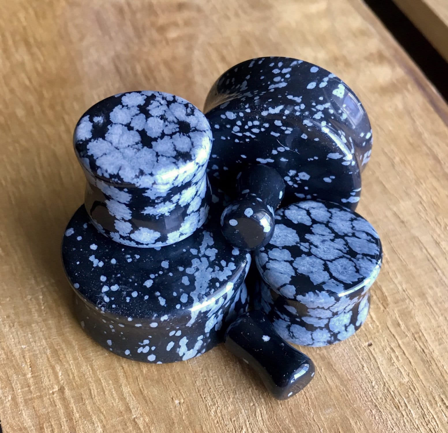 PAIR of Stunning Snowflake Obsidian Organic Stone Plugs - Gauges 8g (3mm) up to 1" (25mm) available!