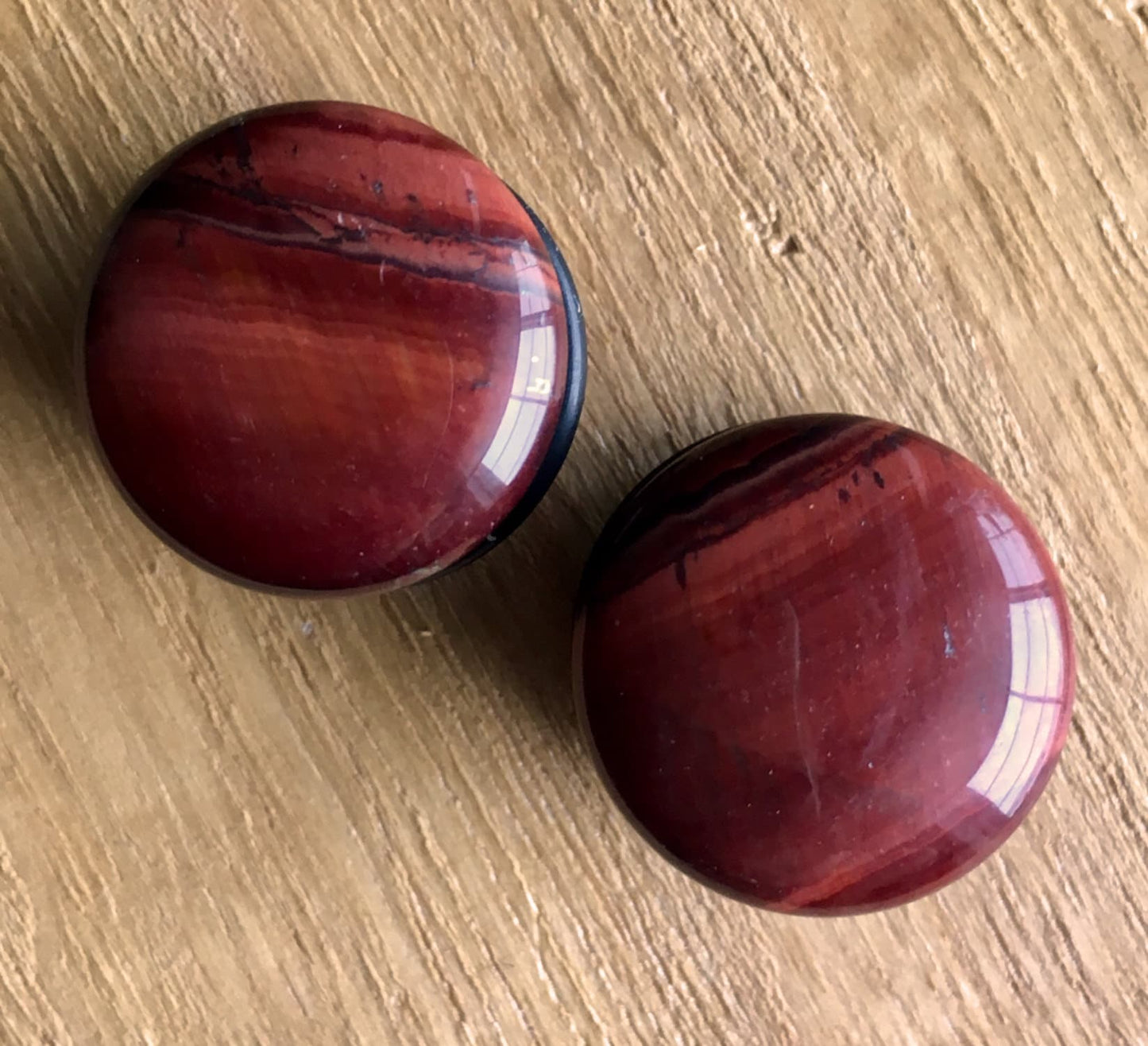 PAIR of Single Flare Red Tiger Eye Stone Plugs with O-Rings - Gauges 4g (5mm) up to 5/8" (16mm) available!