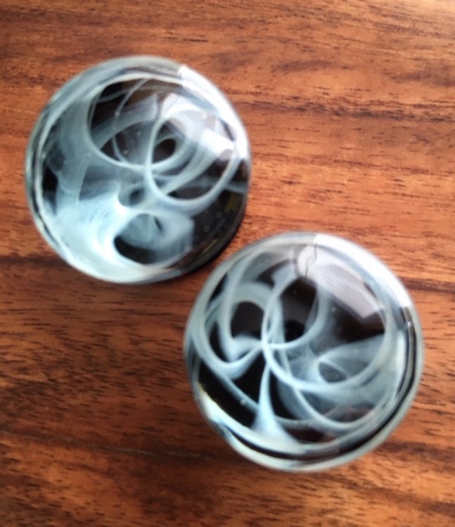 PAIR of Swirling Smoke Style Pyrex Glass Double Flare Plugs - Gauges 2g (6mm) through 5/8" (16mm) available!
