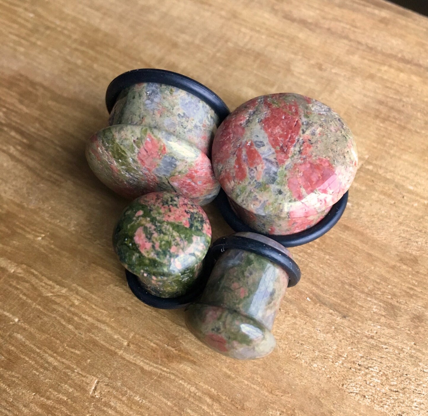 PAIR of Single Flare Unakite Stone Plugs with O-Rings - Gauges 4g (5mm) up to 5/8" (16mm) available!