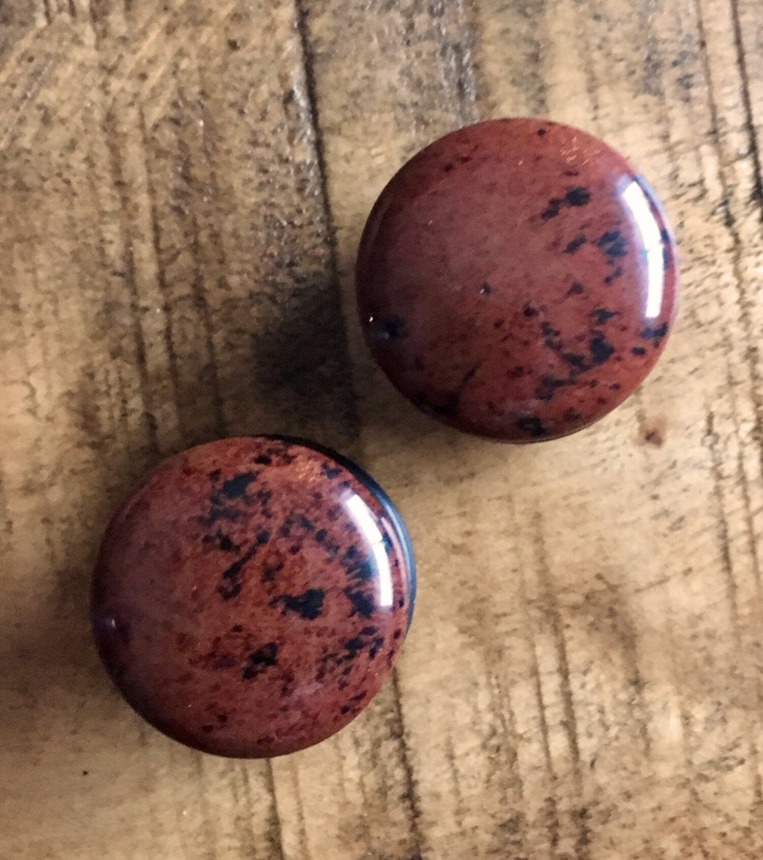 PAIR of Single Flare Mahogany Obsidian Stone Plugs with O-Rings - Gauge 4g (5mm) up to 5/8" (16mm) available!