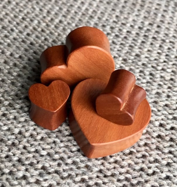 PAIR of Heart Organic Red Cherry Wood Plugs - Gauges 0g (8mm) to 1"(25mm) available!
