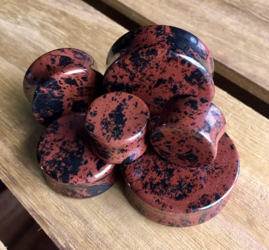 PAIR of Mahogany Obsidian Organic Stone Plugs - Gauges 8g (3mm) up to 1&1/2" (38mm) available!