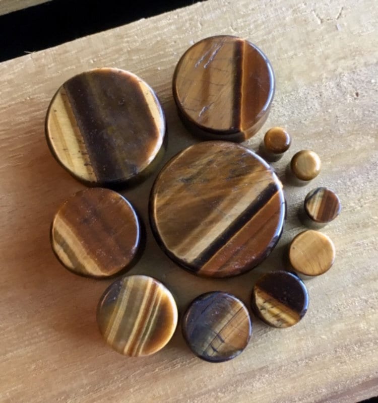 PAIR of Stunning Organic Tiger Eye Stone Plugs - Gauges 8g (3mm) to 1" (25mm) available!