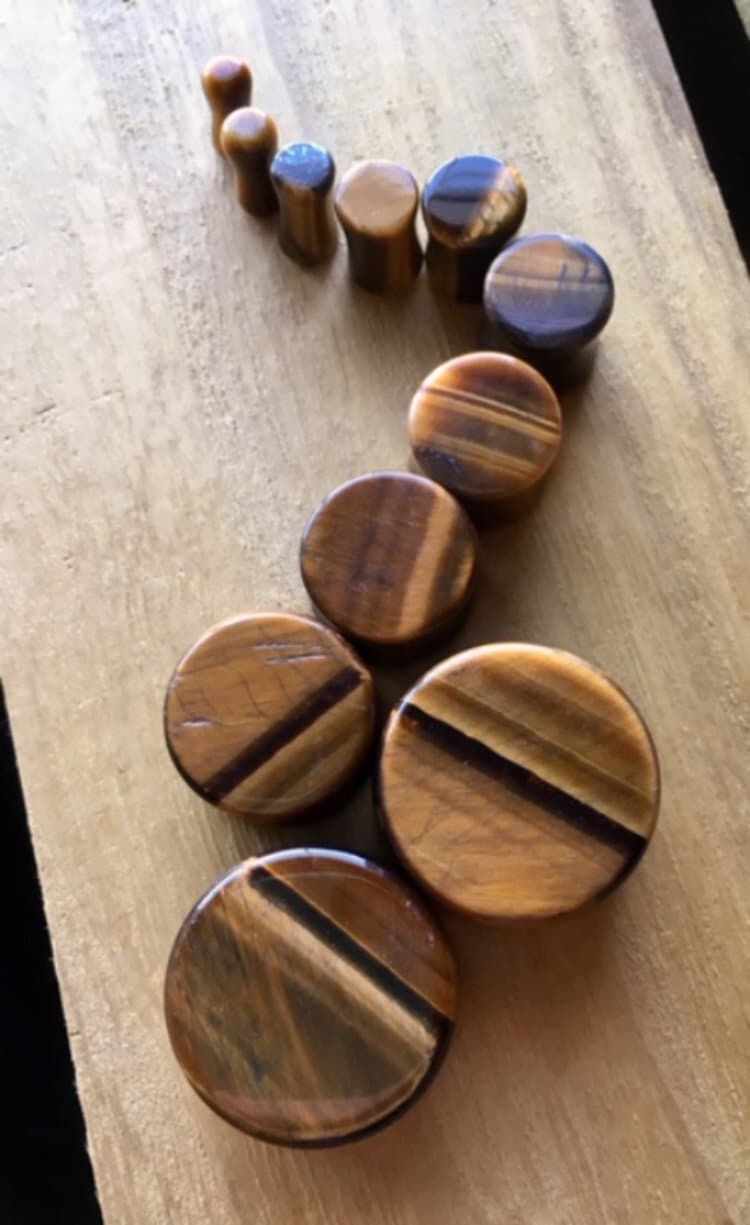 PAIR of Stunning Organic Tiger Eye Stone Plugs - Gauges 8g (3mm) to 1" (25mm) available!