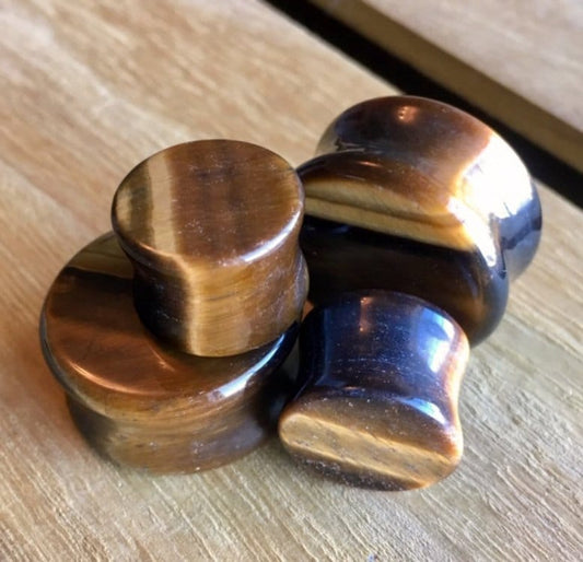 PAIR of Stunning Organic Tiger Eye Stone Plugs - Gauges 8g (3mm) to 1" (25mm) available!