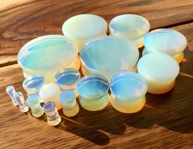 PAIR of Beautiful Opalite Opalescent Moonstone Plugs - Gauges 6g (4mm) to 1&1/2" (38mm) available!
