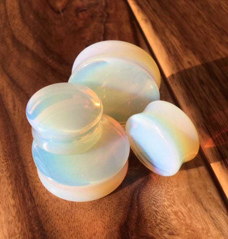 PAIR of Beautiful Opalite Opalescent Moonstone Plugs - Gauges 6g (4mm) to 1&1/2" (38mm) available!