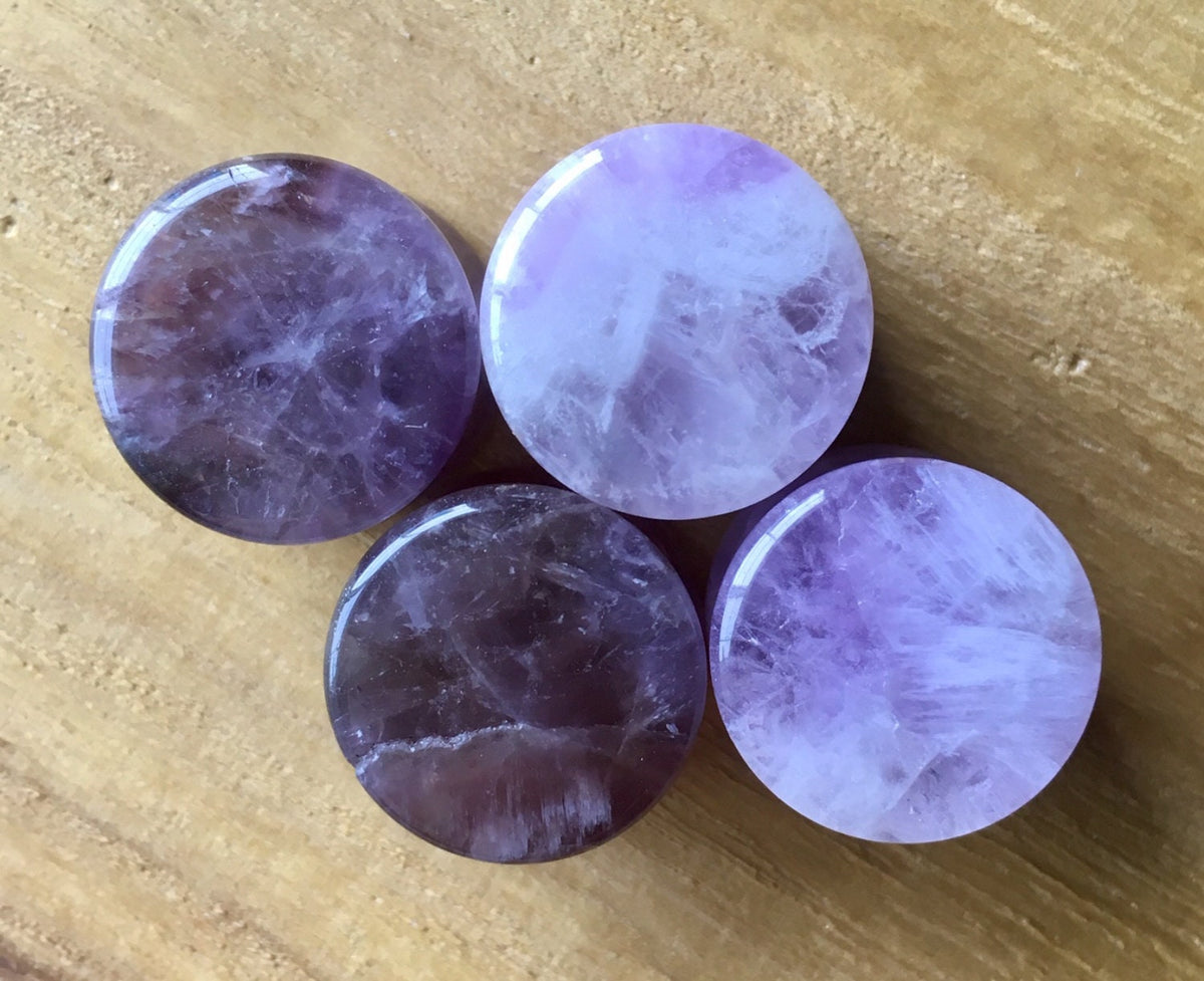 PAIR of Stunning Amethyst Organic Stone Plugs - Gauges 8g (3mm) up to 1" (25mm) available!