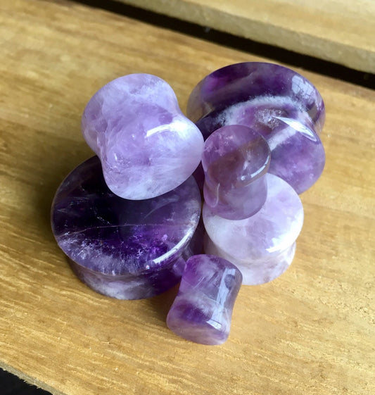 PAIR of Stunning Amethyst Organic Stone Plugs - Gauges 8g (3mm) up to 1" (25mm) available!