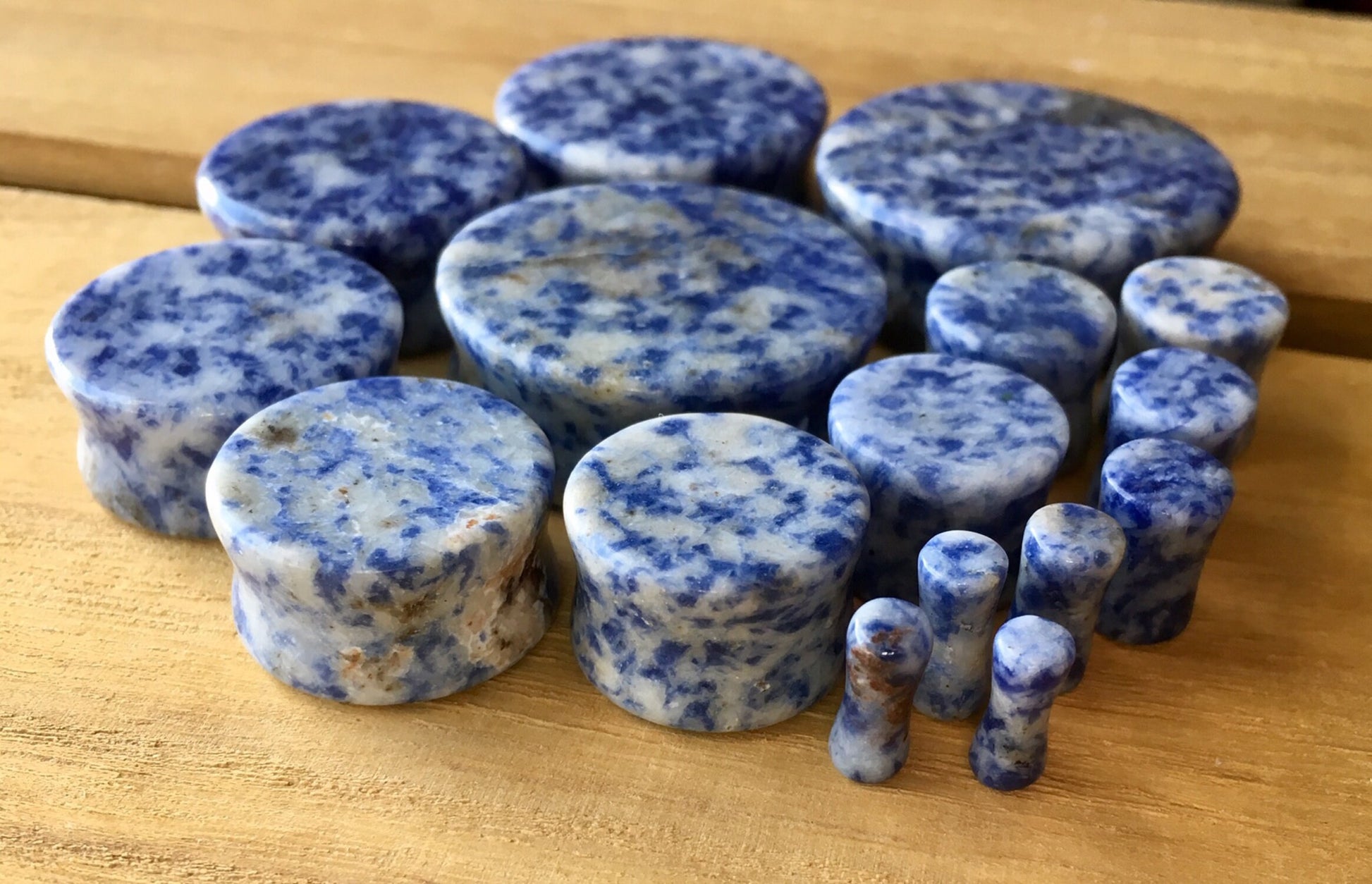 PAIR of Beautiful Blue Spot Jasper Organic Stone Double Flare Plugs - Gauges 8g (3mm) up to 1&1/2" (38mm) available!
