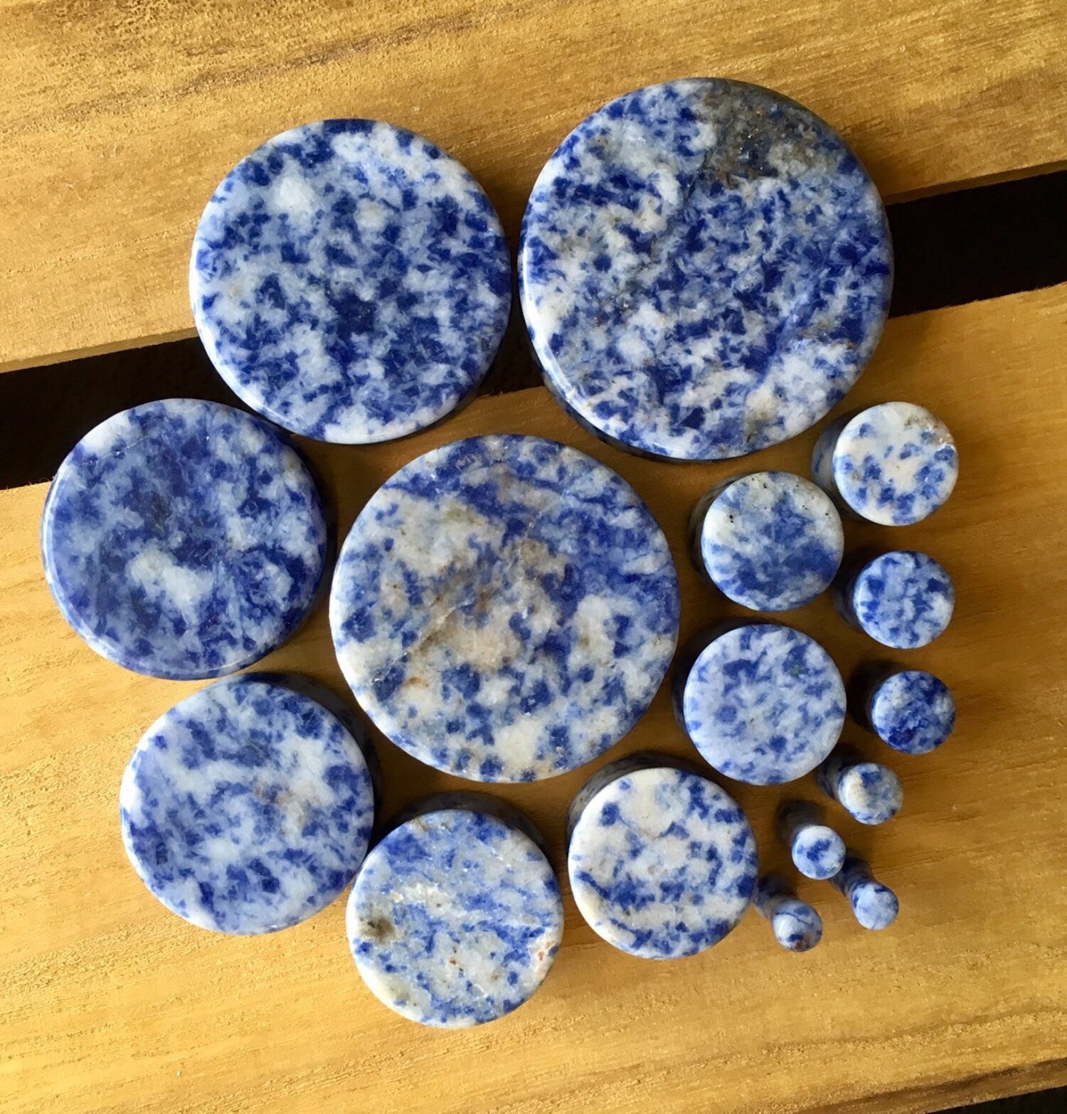 PAIR of Beautiful Blue Spot Jasper Organic Stone Double Flare Plugs - Gauges 8g (3mm) up to 1&1/2" (38mm) available!