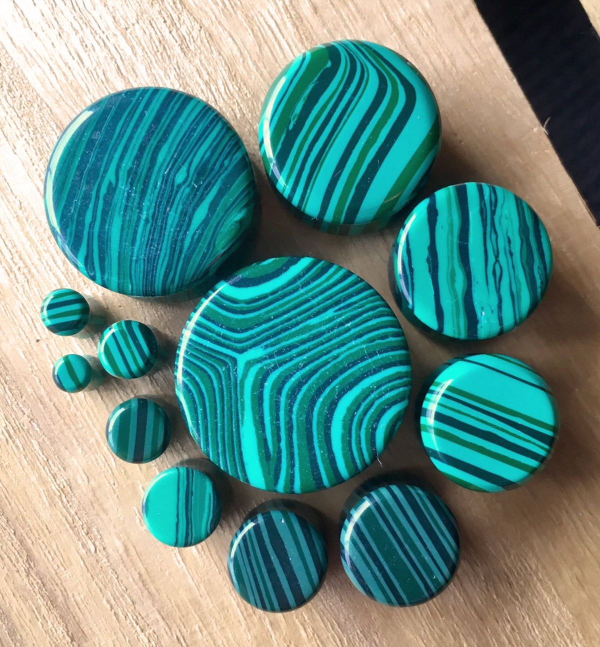 PAIR of Unique Green Malachite Stone Plugs - Gauges 8g (3mm) up to 25mm available!