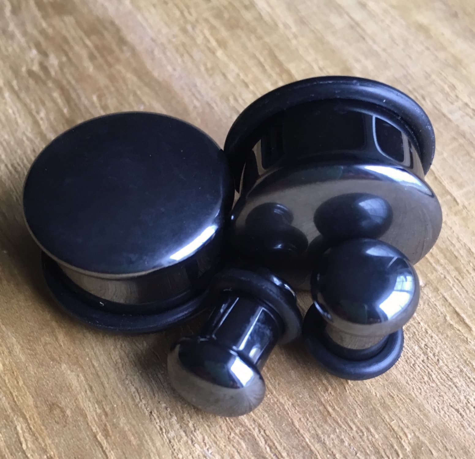 PAIR of Single Flare Hematite Stone Plugs with O-Rings - Gauges 6g (4mm) up to 5/8" (16mm) available!