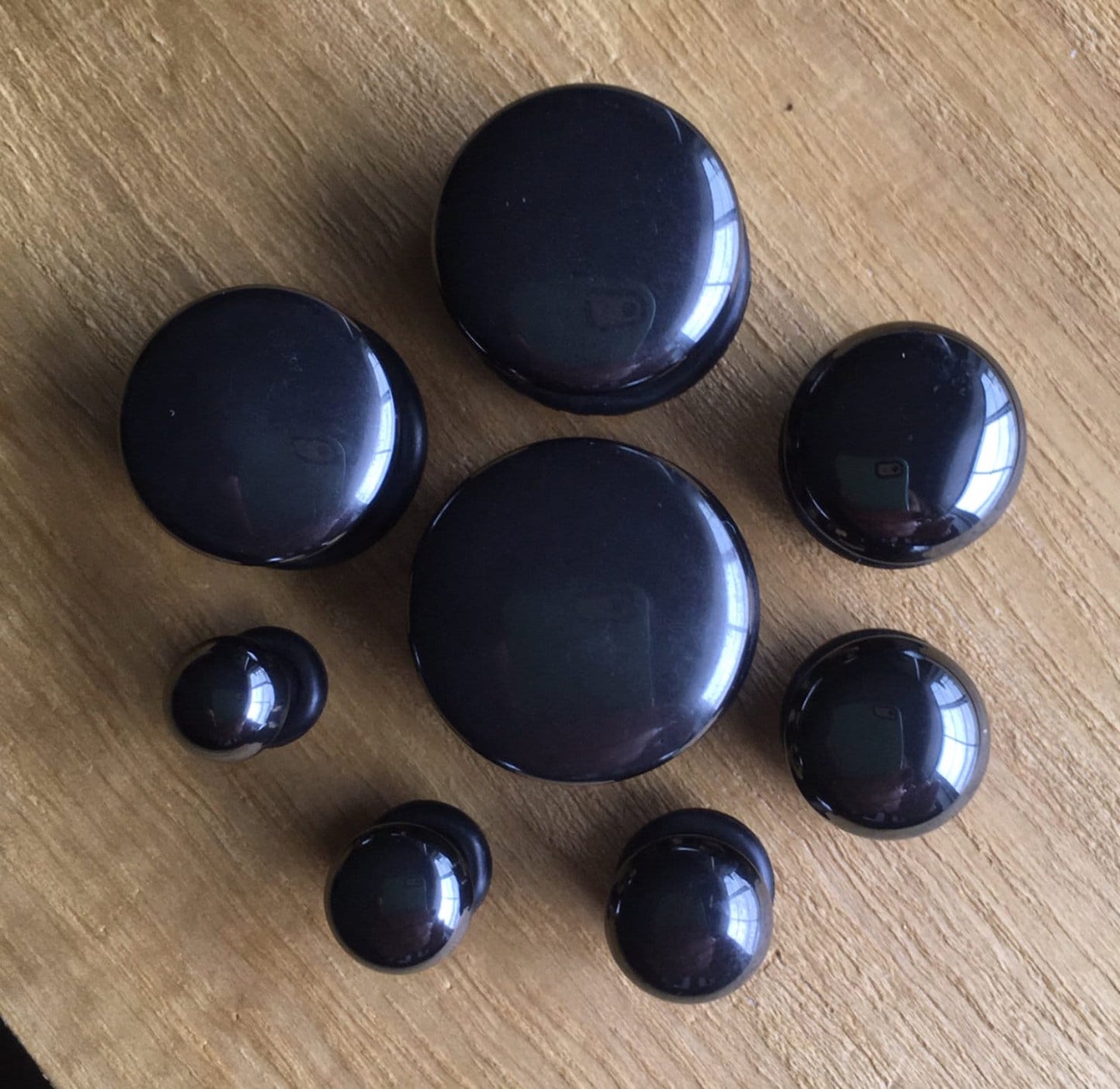 PAIR of Single Flare Hematite Stone Plugs with O-Rings - Gauges 6g (4mm) up to 5/8" (16mm) available!