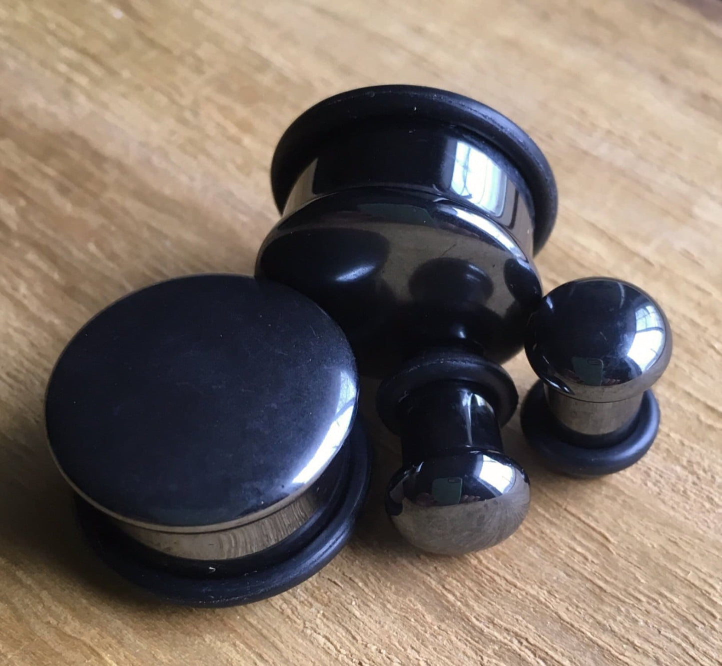 PAIR of Single Flare Hematite Stone Plugs with O-Rings - Gauges 6g (4mm) up to 5/8" (16mm) available!