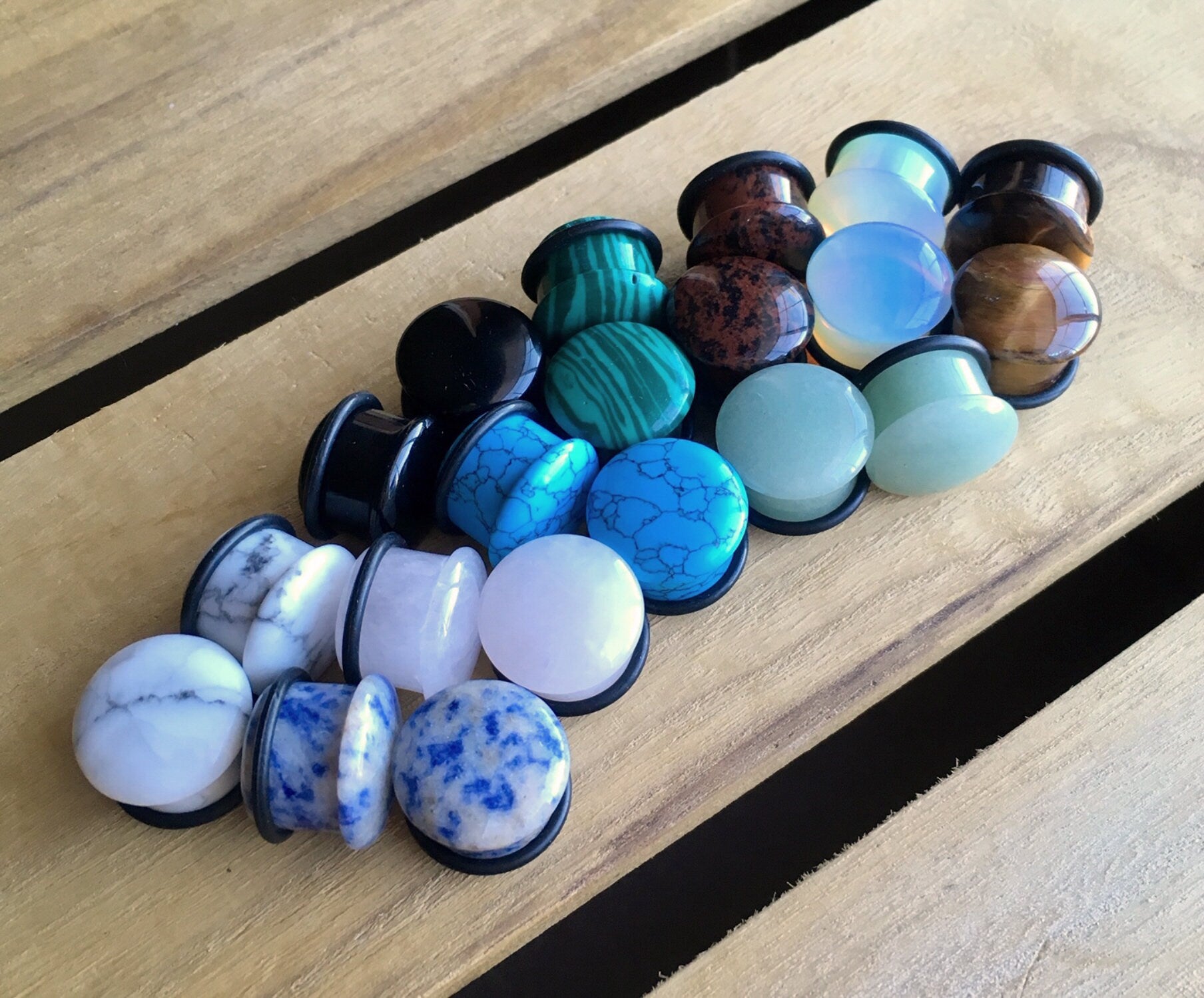 ALL 10 PAIR of Organic Single Flare Stone Plugs with O-Rings - Value Pack - Gauges 2g (6mm) through 5/8" (16mm) available!