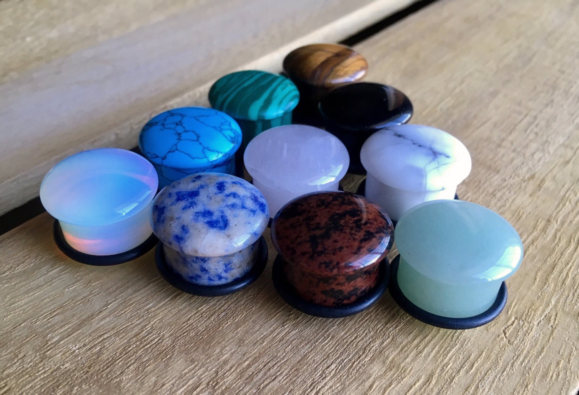 ALL 10 PAIR of Organic Single Flare Stone Plugs with O-Rings - Value Pack - Gauges 2g (6mm) through 5/8" (16mm) available!