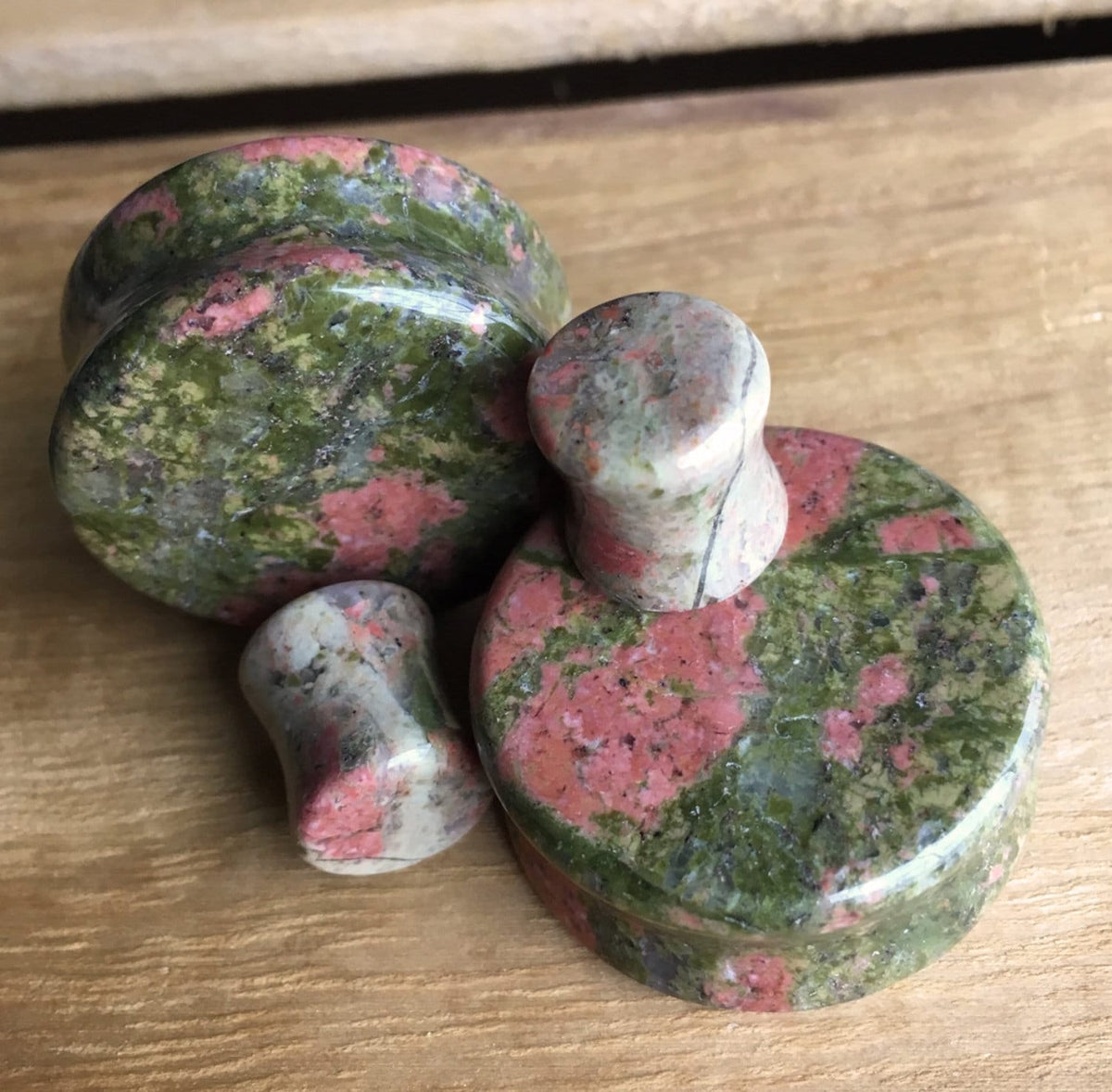 PAIR of Unakite Organic Stone Plugs - Gauges 8g (3mm) up to 1" (38mm) available!