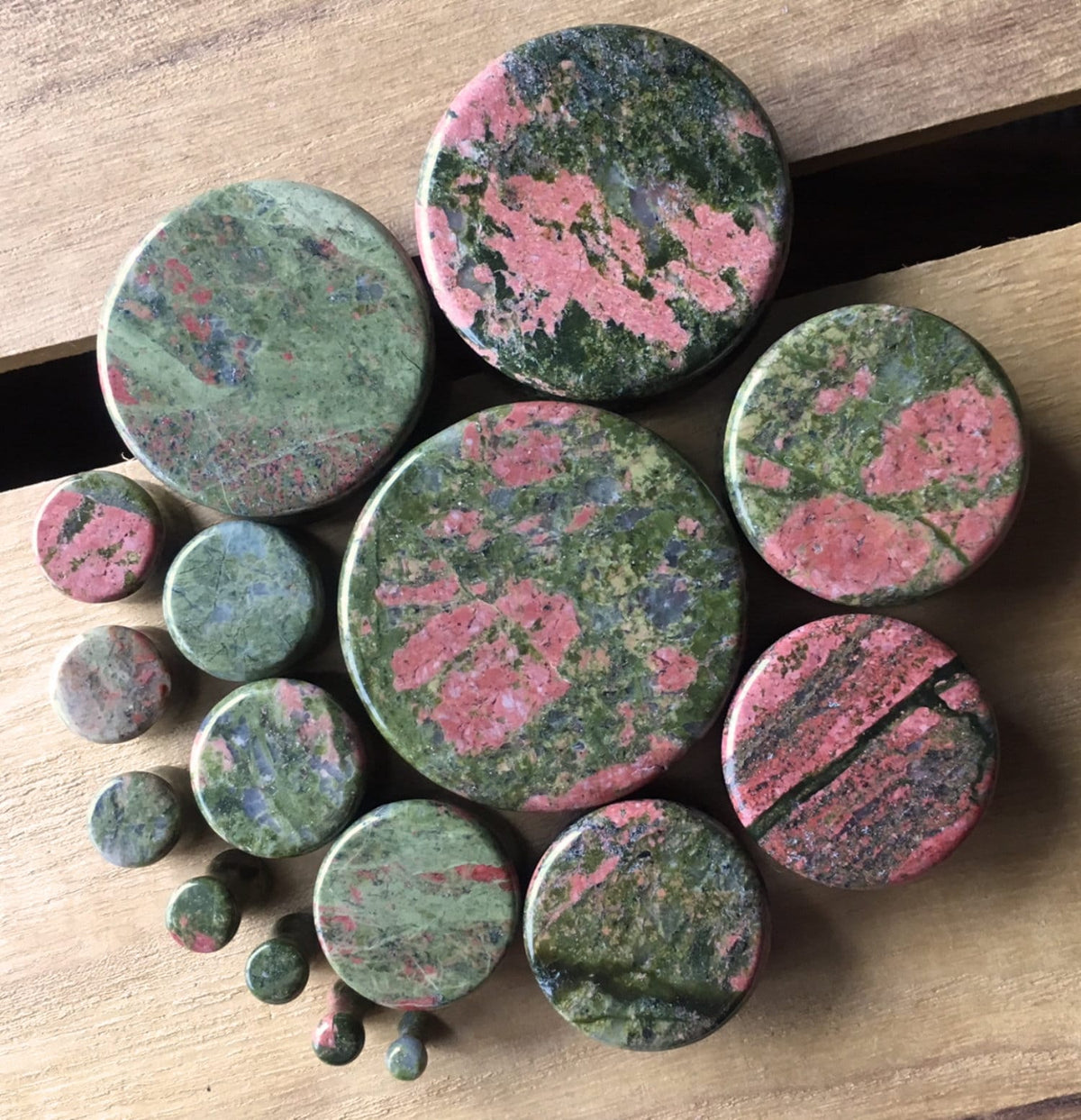 PAIR of Unakite Organic Stone Plugs - Gauges 8g (3mm) up to 1" (38mm) available!