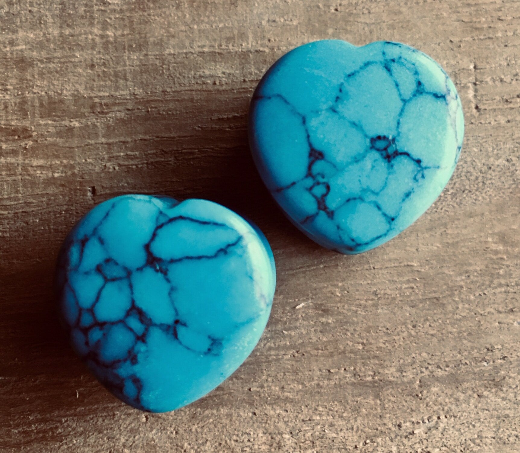 PAIR of Beautiful Organic Heart Shaped Turquoise Stone Plugs - Gauges 2g (6mm) up to 5/8" (16mm) available!