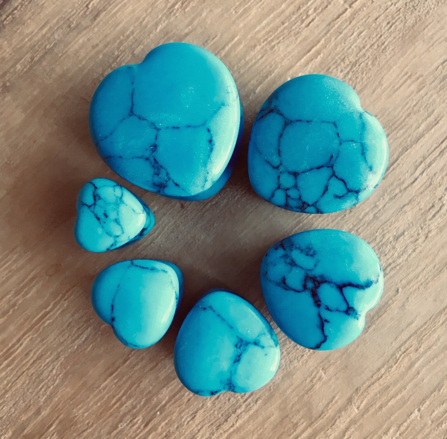 PAIR of Beautiful Organic Heart Shaped Turquoise Stone Plugs - Gauges 2g (6mm) up to 5/8" (16mm) available!