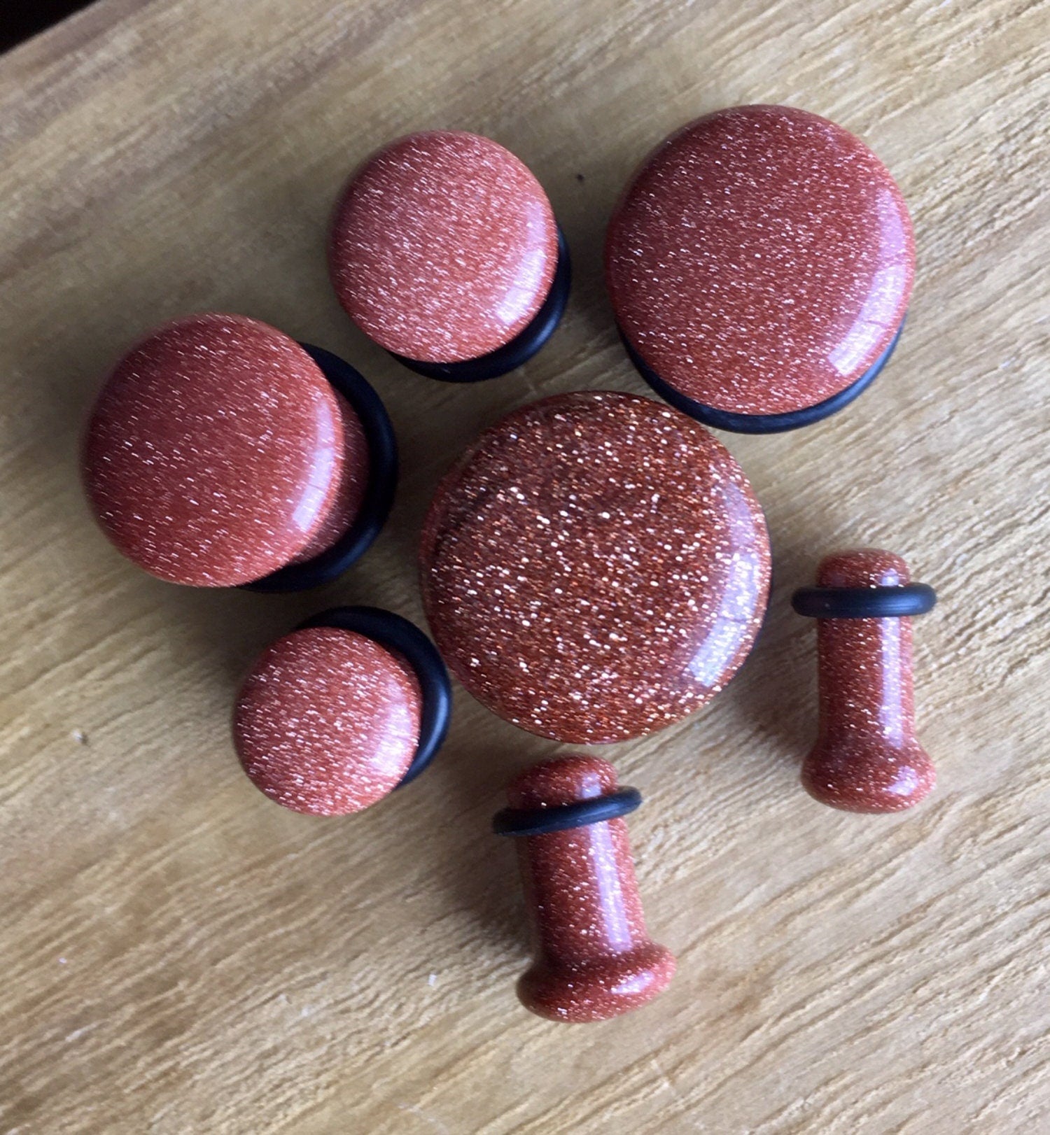 PAIR of Organic Single Flare Gold Sandstone Stone Plugs with O-Rings - Gauge 4g (5mm) up to 5/8" (16mm) available!