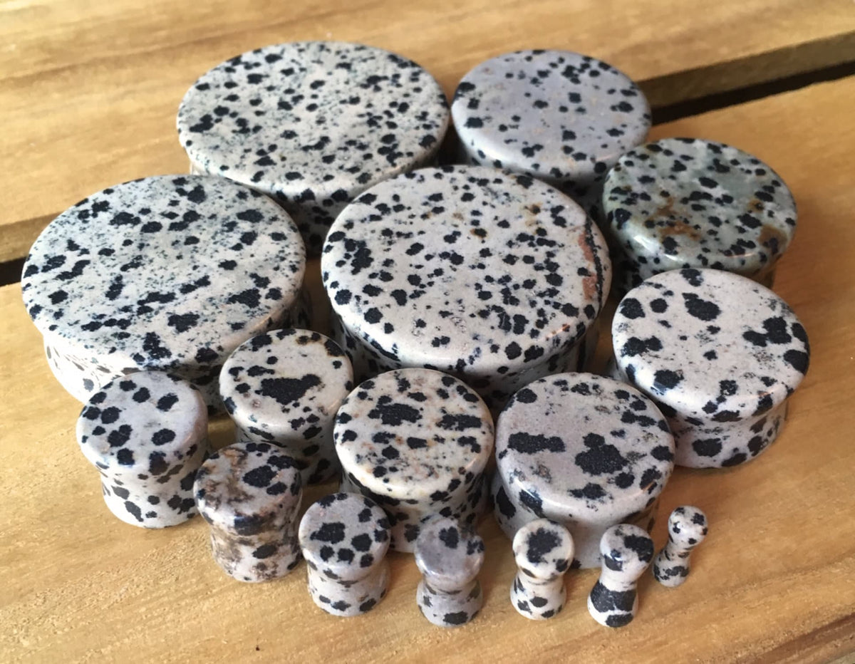 PAIR of Stunning Organic Dalmatian Jasper Stone Plugs - Gauges 8g (3mm) up to 1&1/2" (38mm) available!