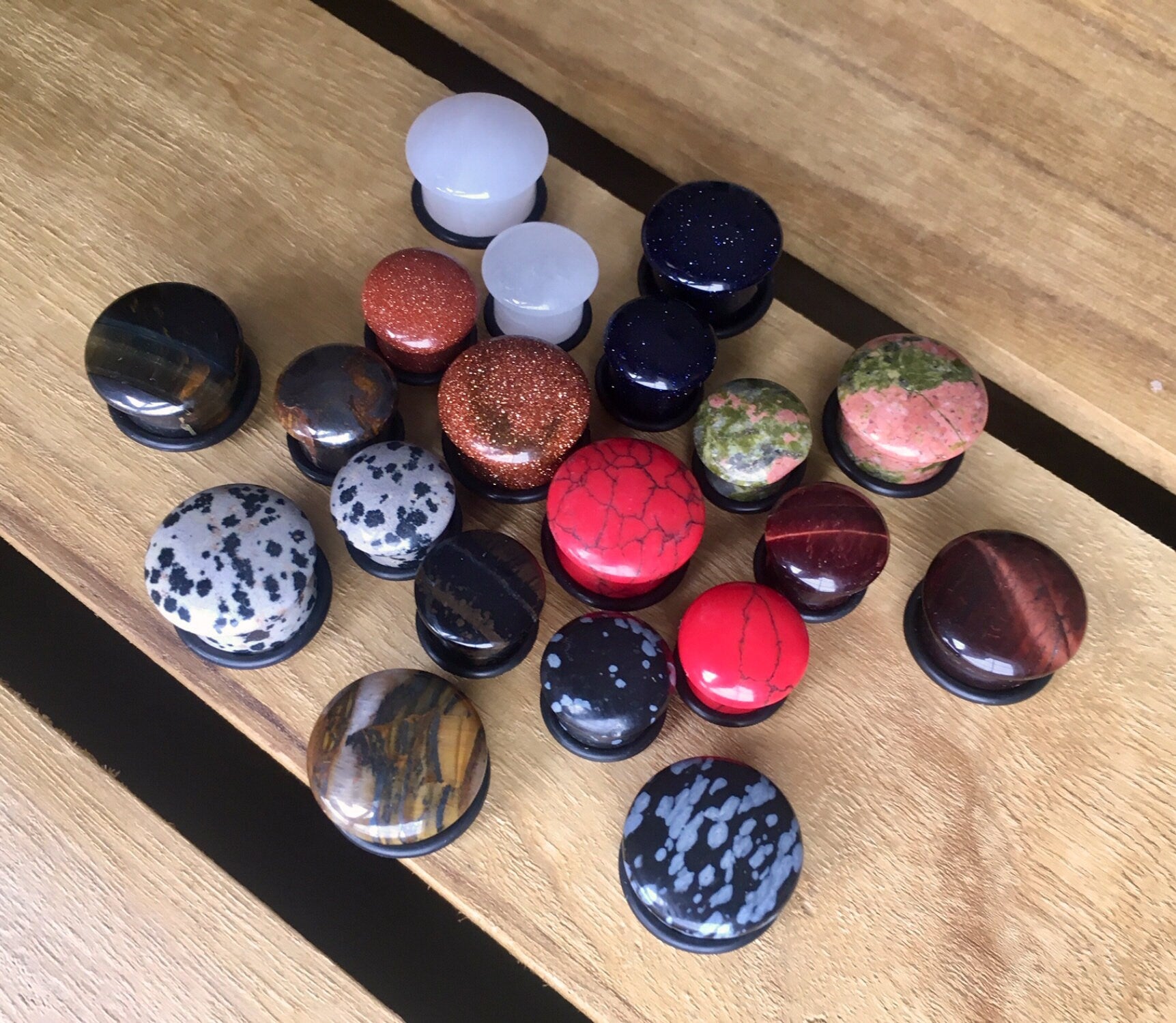 ALL 10 PAIR of Organic Single Flare Stone Plugs with O-Rings - Value Pack - Gauges 4g (5mm) through 5/8" (16mm) available!