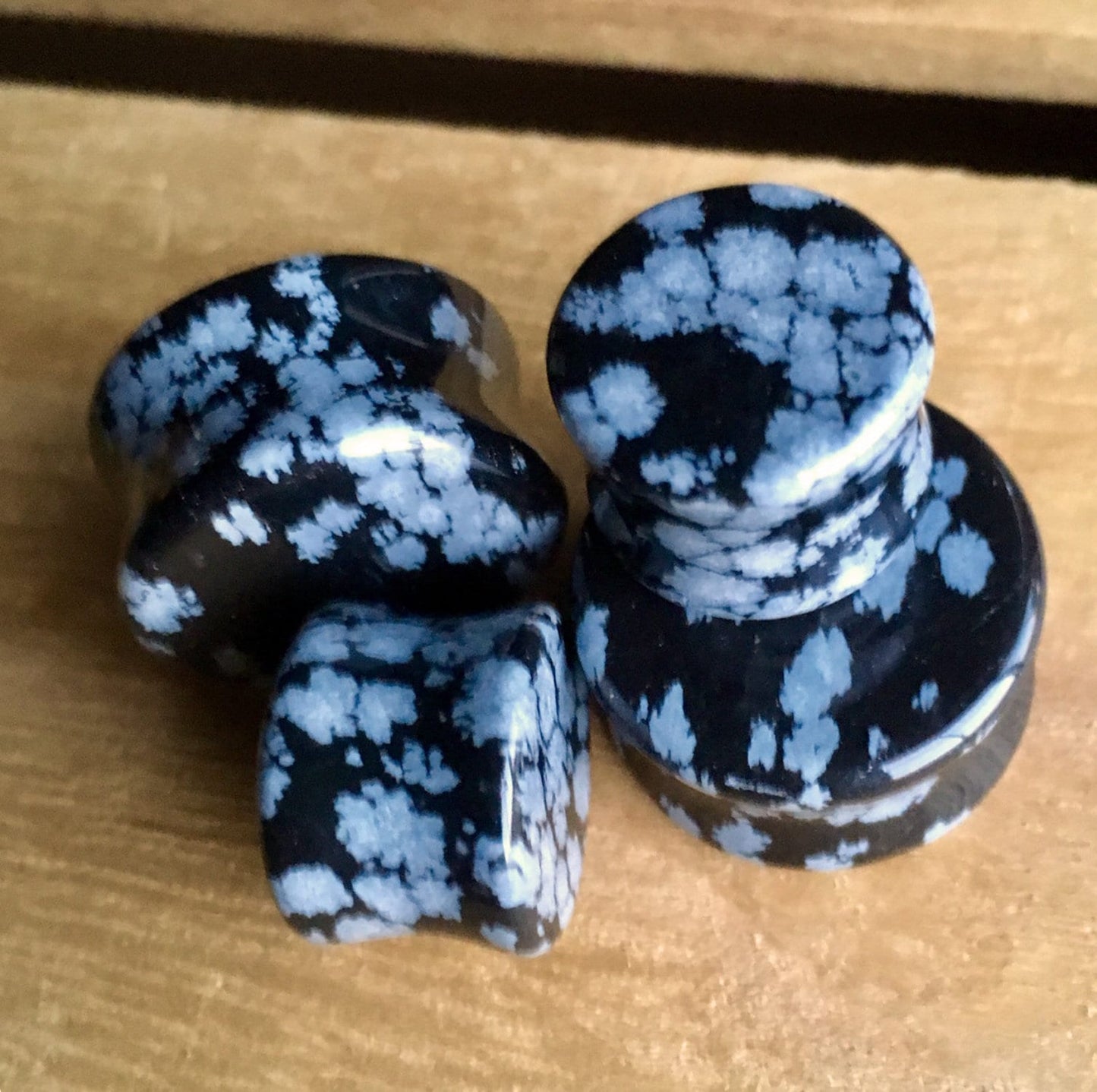 PAIR of Stunning Snowflake Obsidian Organic Stone Plugs - Gauges 8g (3mm) up to 1" (25mm) available!