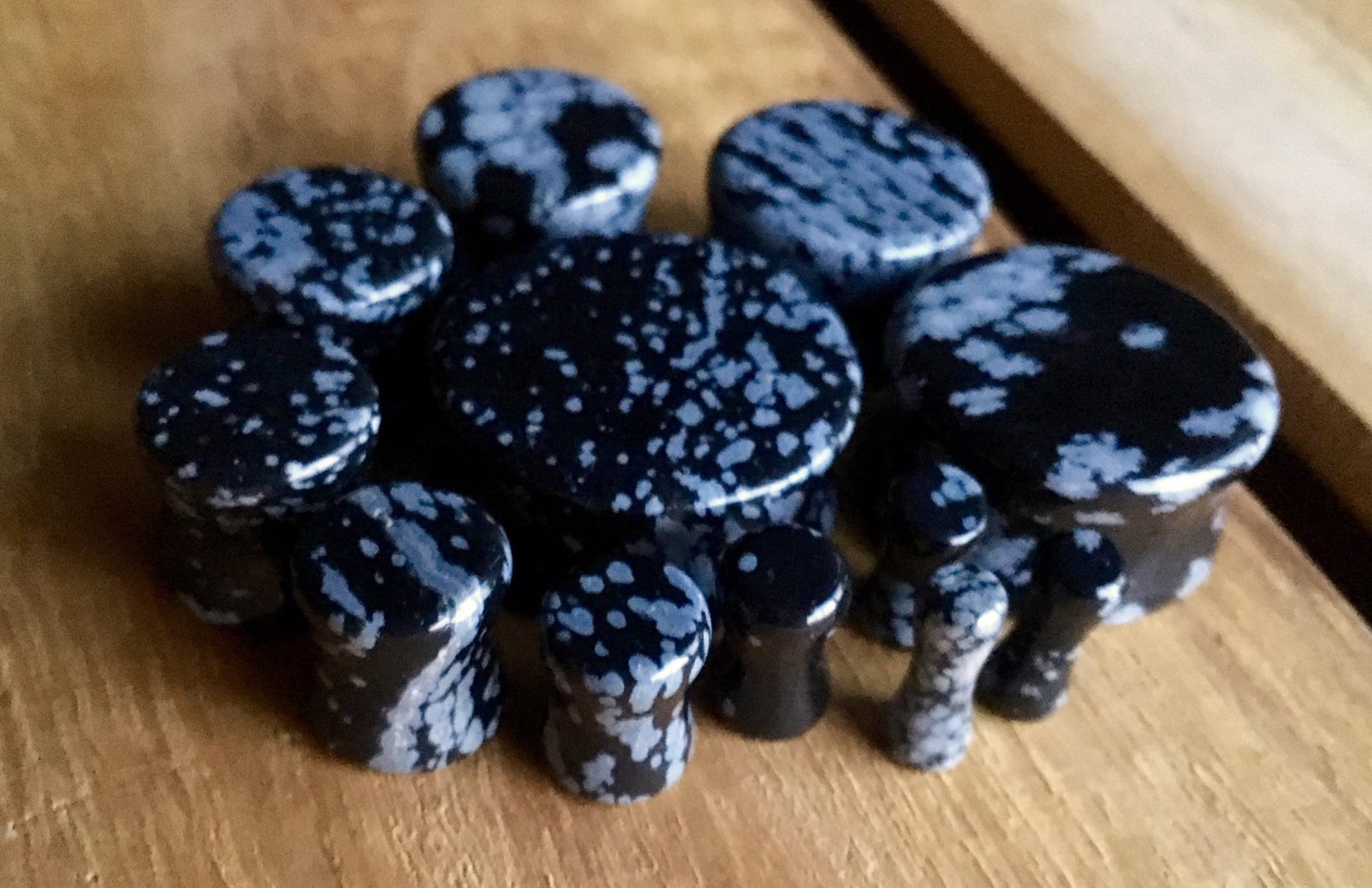 PAIR of Stunning Snowflake Obsidian Organic Stone Plugs - Gauges 8g (3mm) up to 1" (25mm) available!