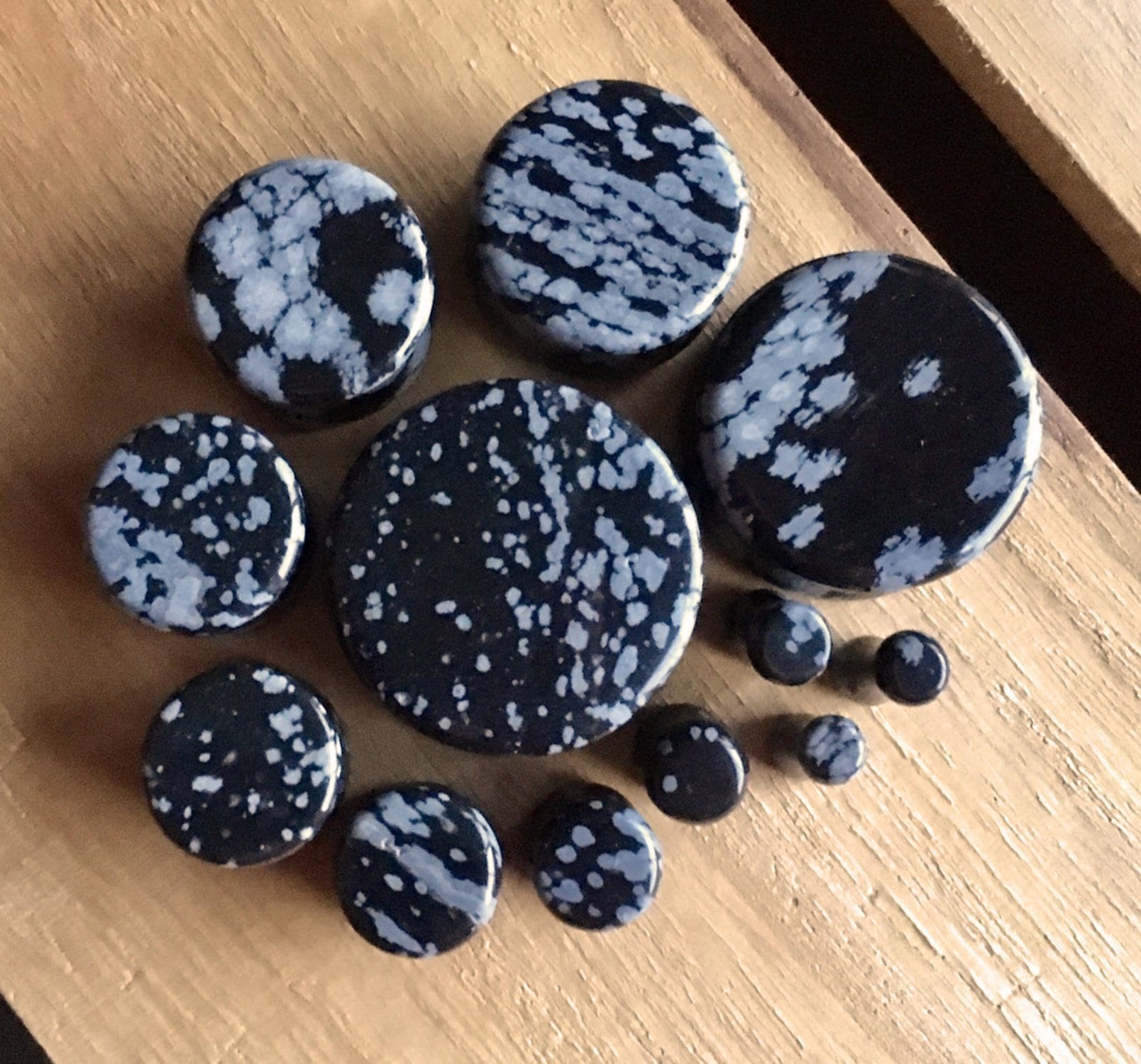 PAIR of Stunning Snowflake Obsidian Organic Stone Plugs - Gauges 8g (3mm) up to 1" (25mm) available!