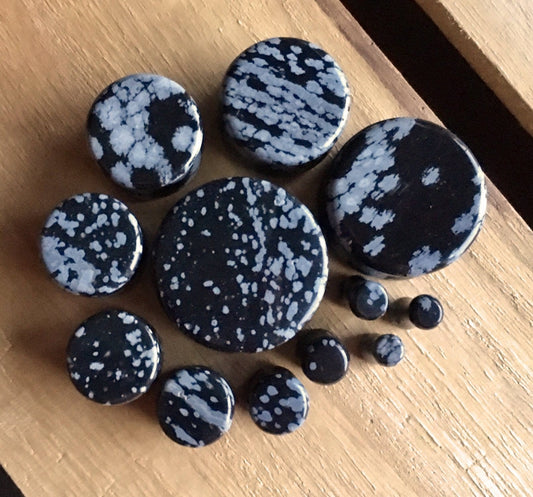 PAIR of Stunning Snowflake Obsidian Organic Stone Plugs - Gauges 8g (3mm) up to 1" (25mm) available!