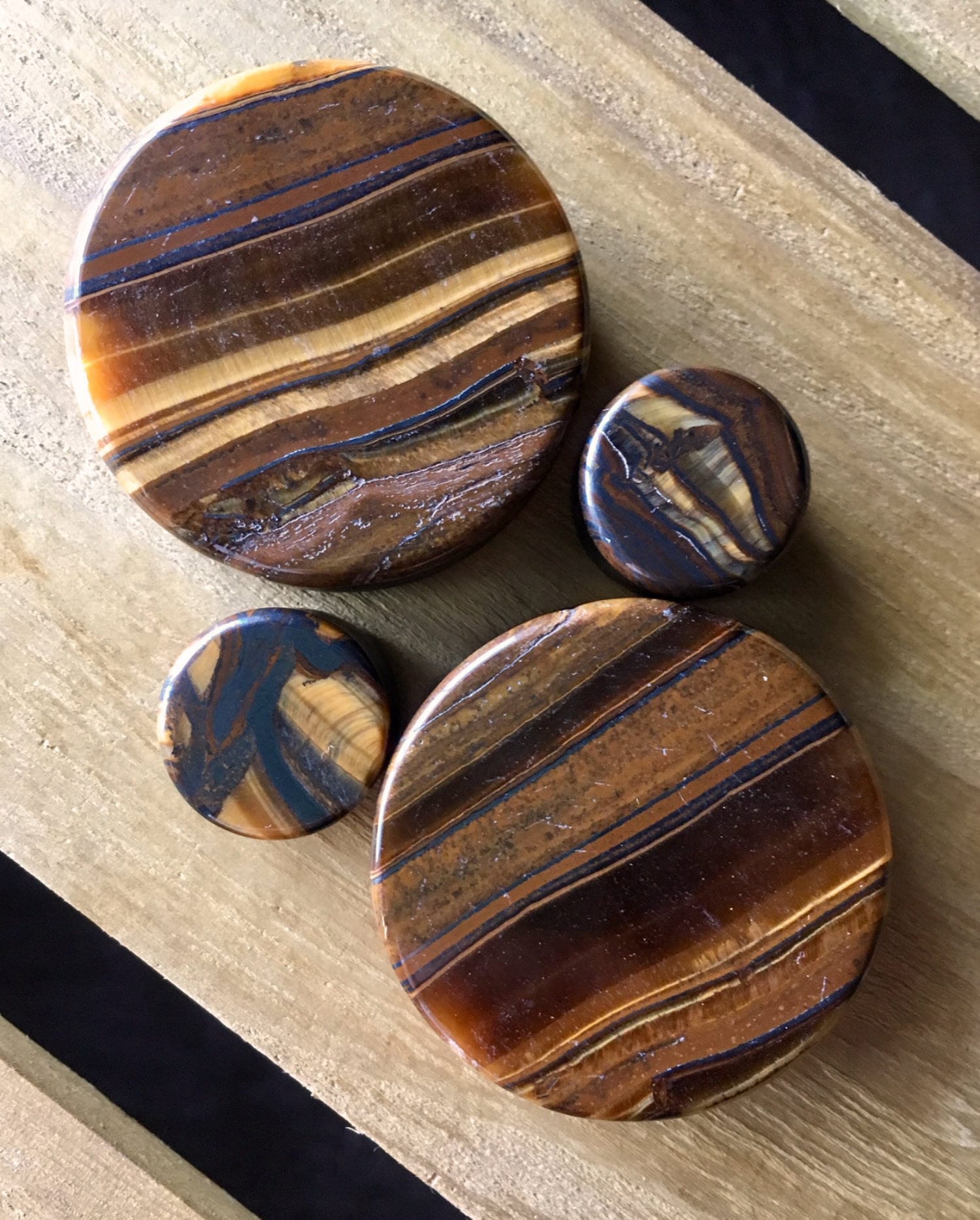 PAIR of Unique Tiger Iron Organic Stone Plugs - Gauges 8g (3mm) up to 1&1/2" (38mm) available!