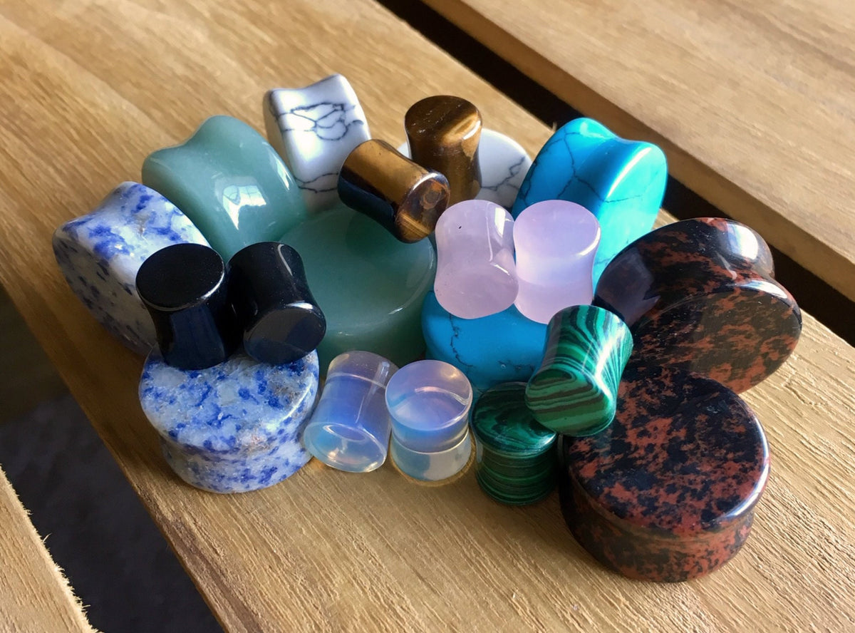ALL 10 PAIR of Organic Double Flare Stone Plugs - Value Pack - Gauges 6g (4mm) through 1" (25mm) available!