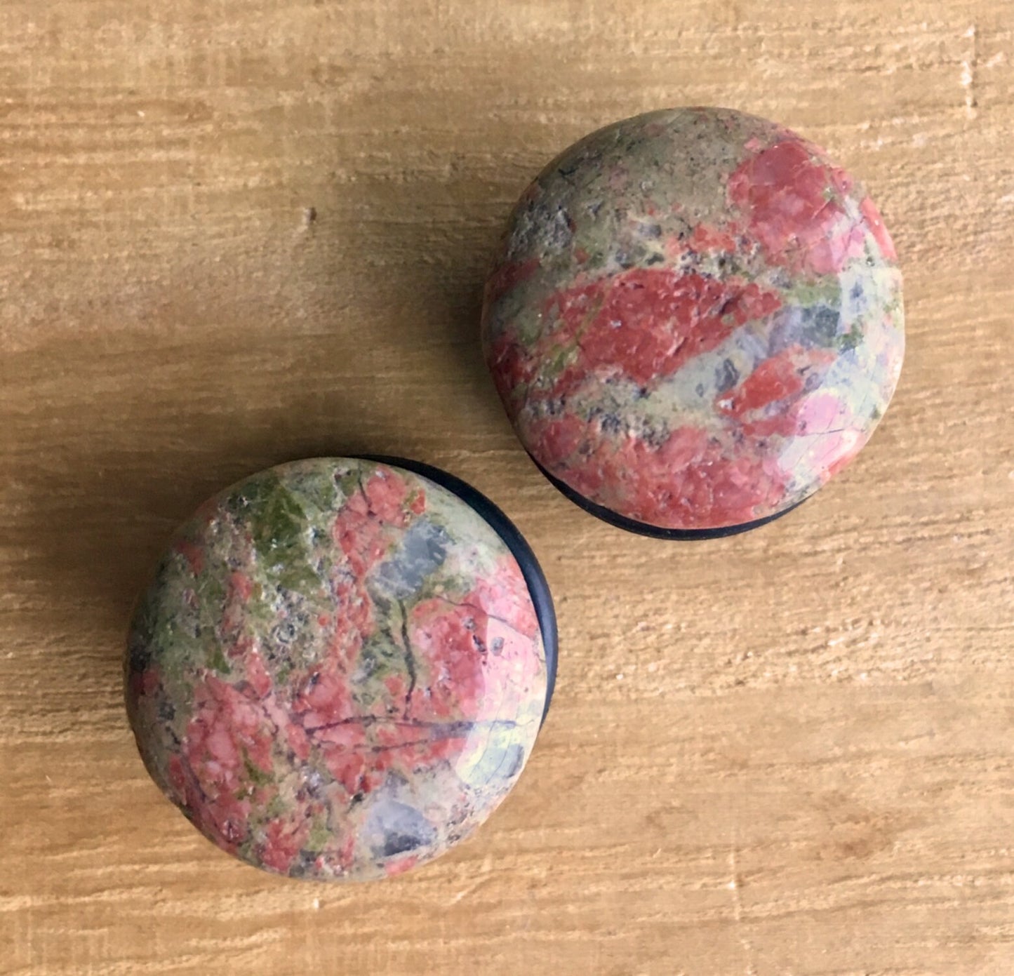 PAIR of Single Flare Unakite Stone Plugs with O-Rings - Gauges 4g (5mm) up to 5/8" (16mm) available!