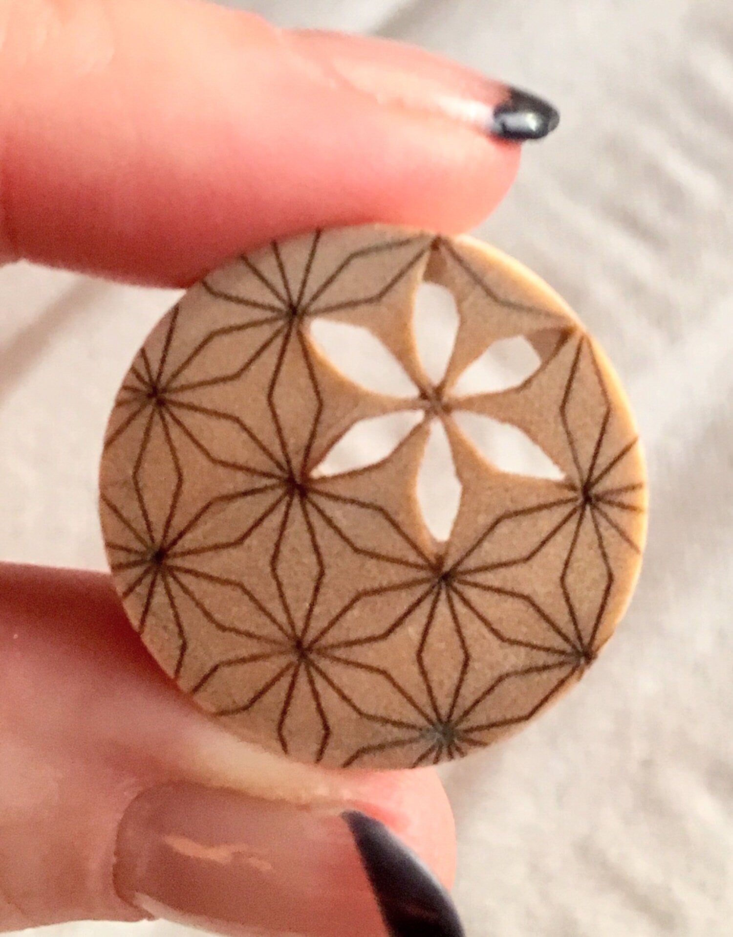 PAIR of Flower of Life Cut Out Blonde Crocodile Wood Saddle Plugs - Gauges 00g (10mm) up to 1" (25mm) available!