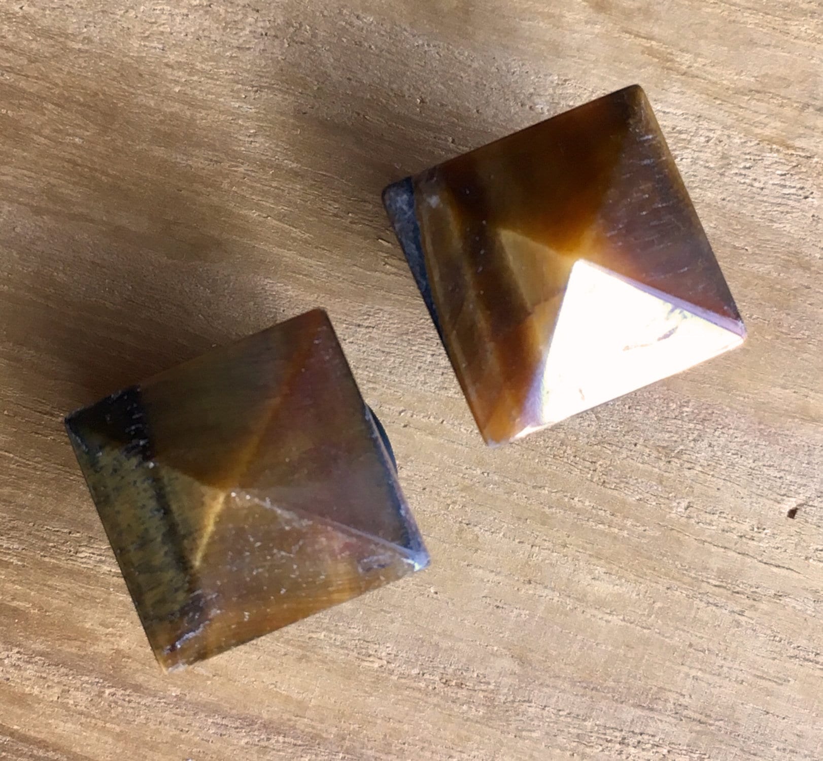 PAIR of Tiger Eye Stone Pyramid Single Flare Plugs with O-Rings - Gauges 4g (5mm) up to 5/8" (16mm) available!