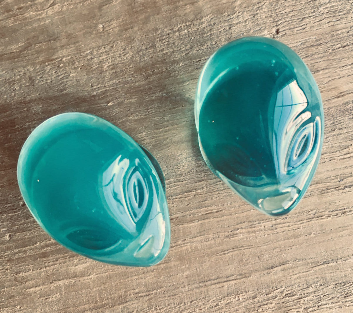 PAIR of Unique Green Alien Face Pyrex Glass Double Flare Plugs - Gauges 2g (6mm) through 1" (25mm) available!