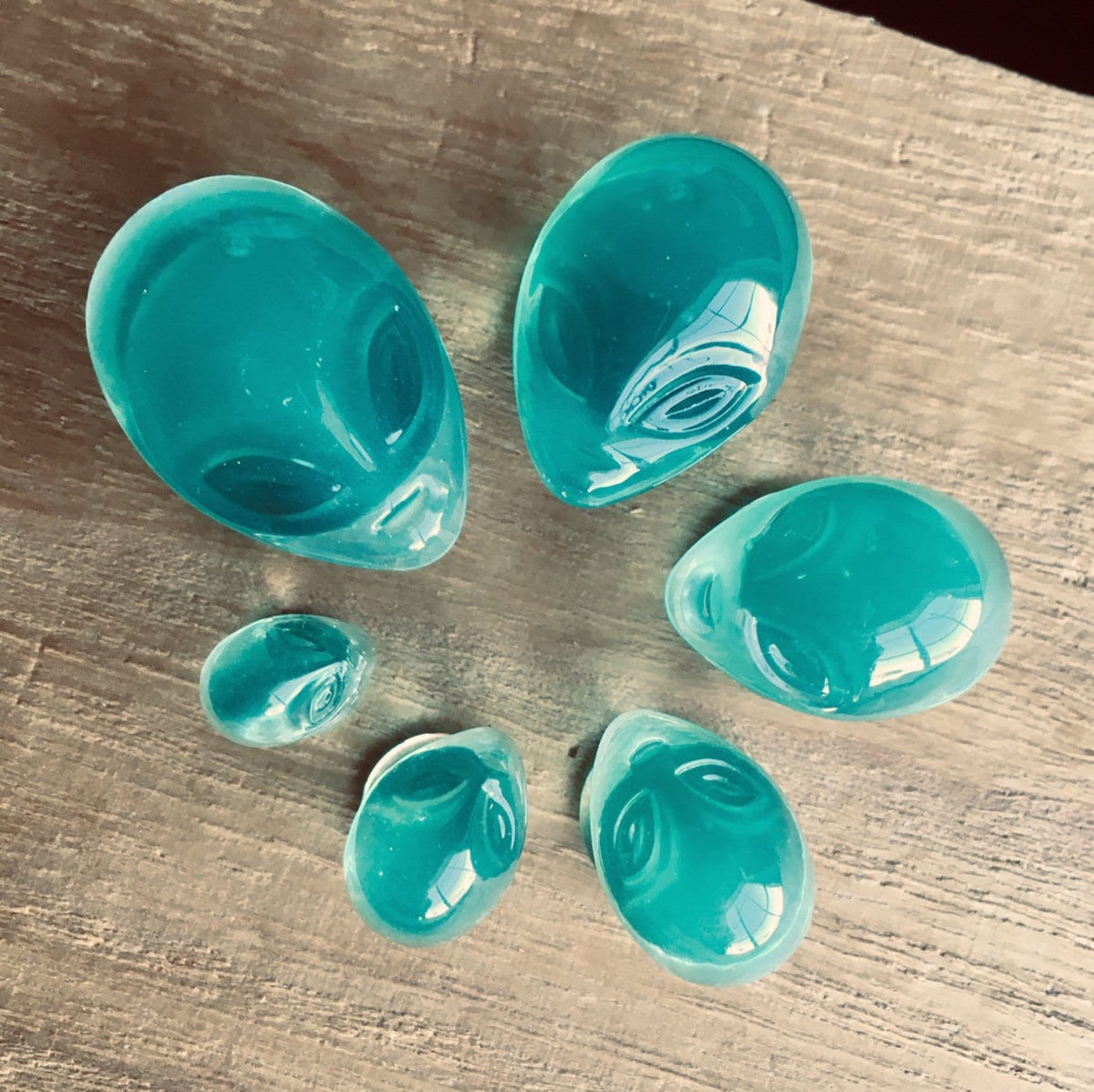 PAIR of Unique Green Alien Face Pyrex Glass Double Flare Plugs - Gauges 2g (6mm) through 1" (25mm) available!