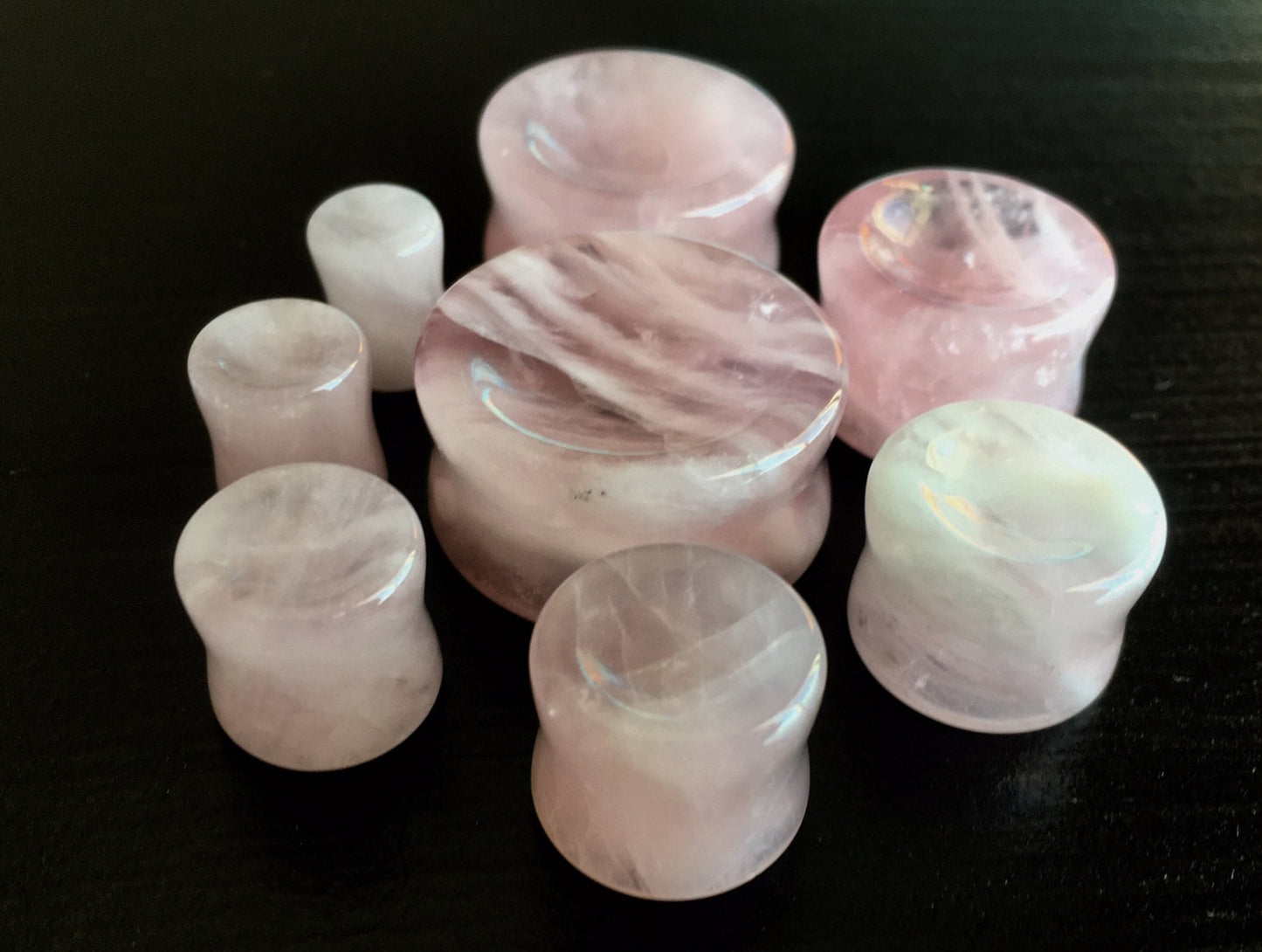 PAIR of Stunning Organic Concave Rose Quartz Pink Stone Plugs - Gauges 0g (8mm) up to 1" (25mm) available!