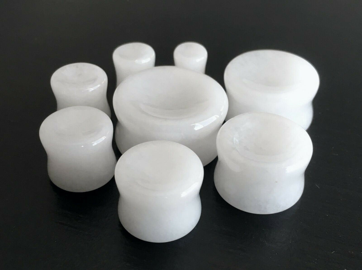 PAIR of Unique Concave White Jade Stone Plugs - Gauges 0g (8mm) up to 1" (25mm) available!