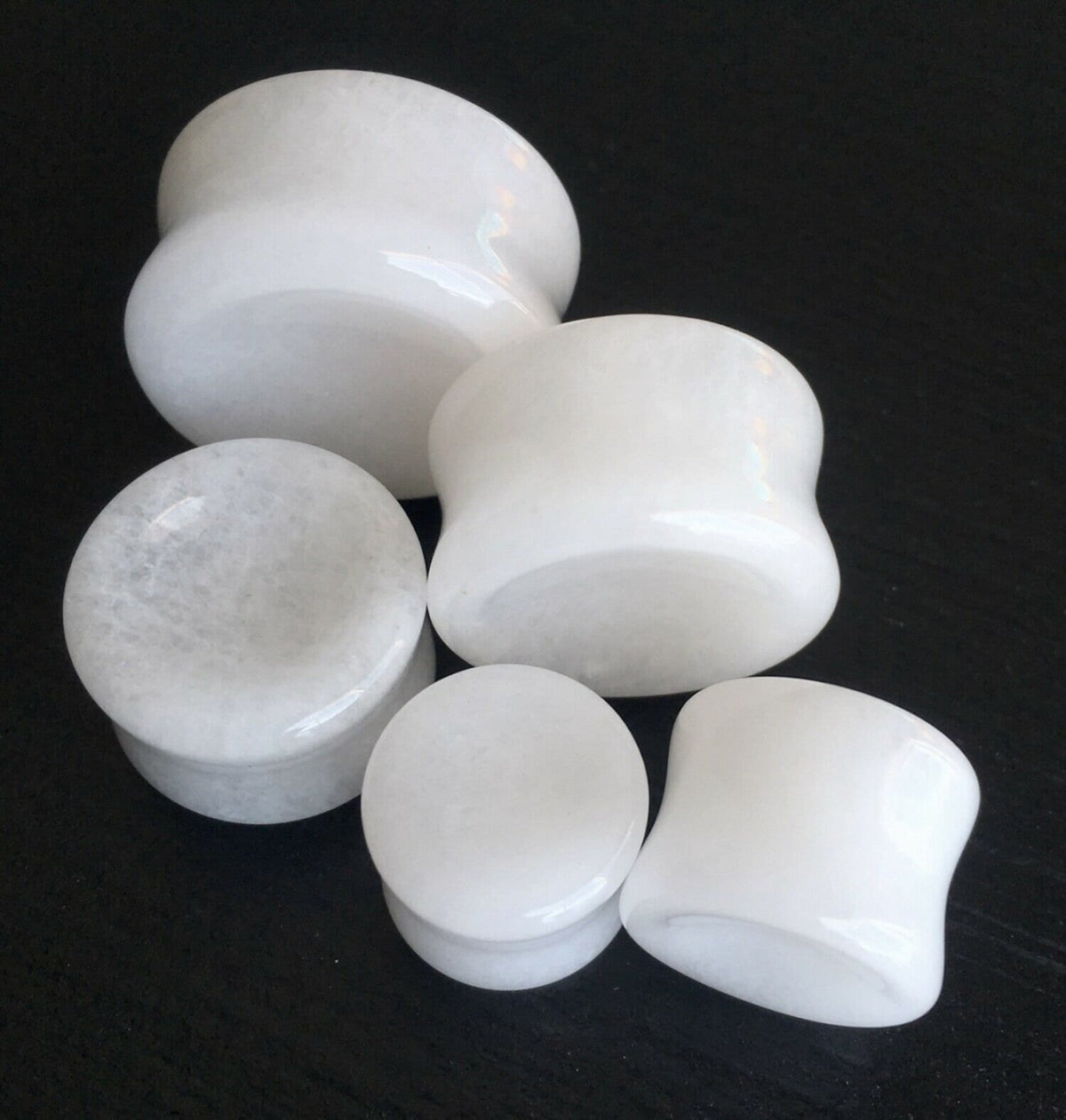 PAIR of Unique Concave White Jade Stone Plugs - Gauges 0g (8mm) up to 1" (25mm) available!