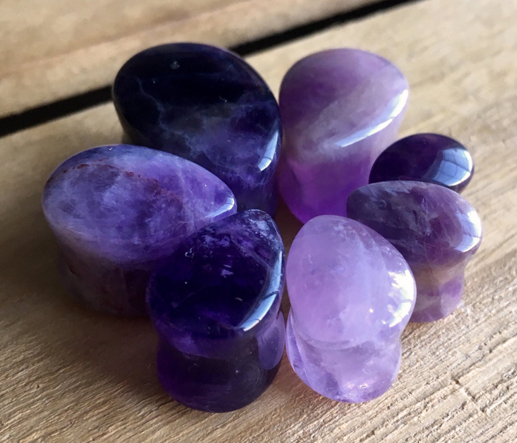 PAIR of Stunning Teardrop Organic Amethyst Stone Plugs - Gauges 0g (8mm) up to 3/4" (19mm) available!