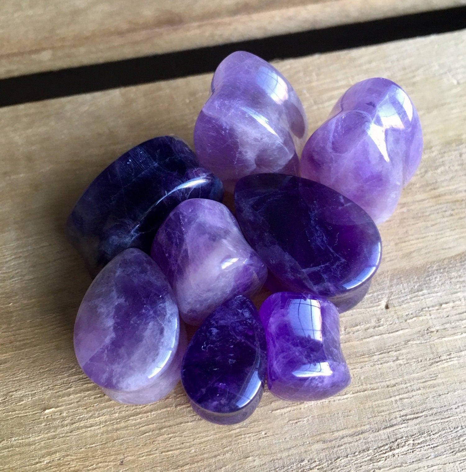 PAIR of Stunning Teardrop Organic Amethyst Stone Plugs - Gauges 0g (8mm) up to 3/4" (19mm) available!