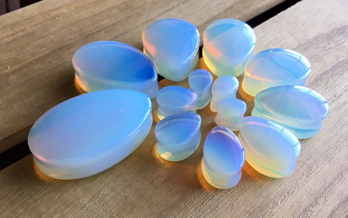 PAIR of Beautiful Opalite Teardrop Opalescent Stone Plugs - Gauges 8g (3mm) to 1&1/2" (38mm) available!